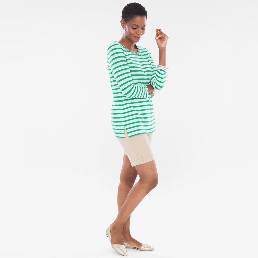 Chico's Green and White Striped Top